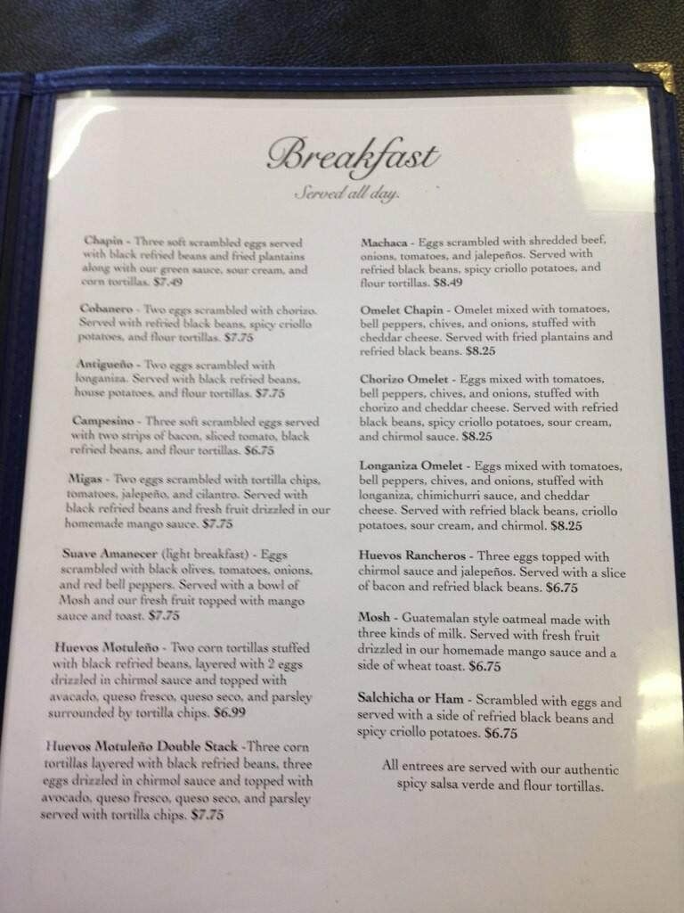 Cafe Antigua Menu, Menu for Cafe Antigua, Inner City