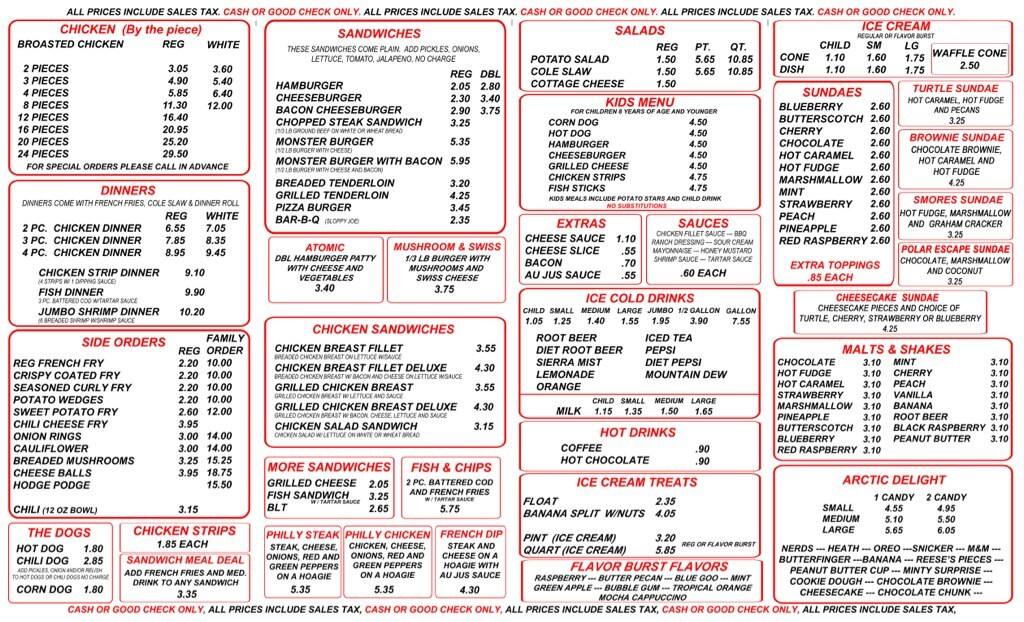 Stan's DriveIn Menu, Menu for Stan's DriveIn, Osage, Osage