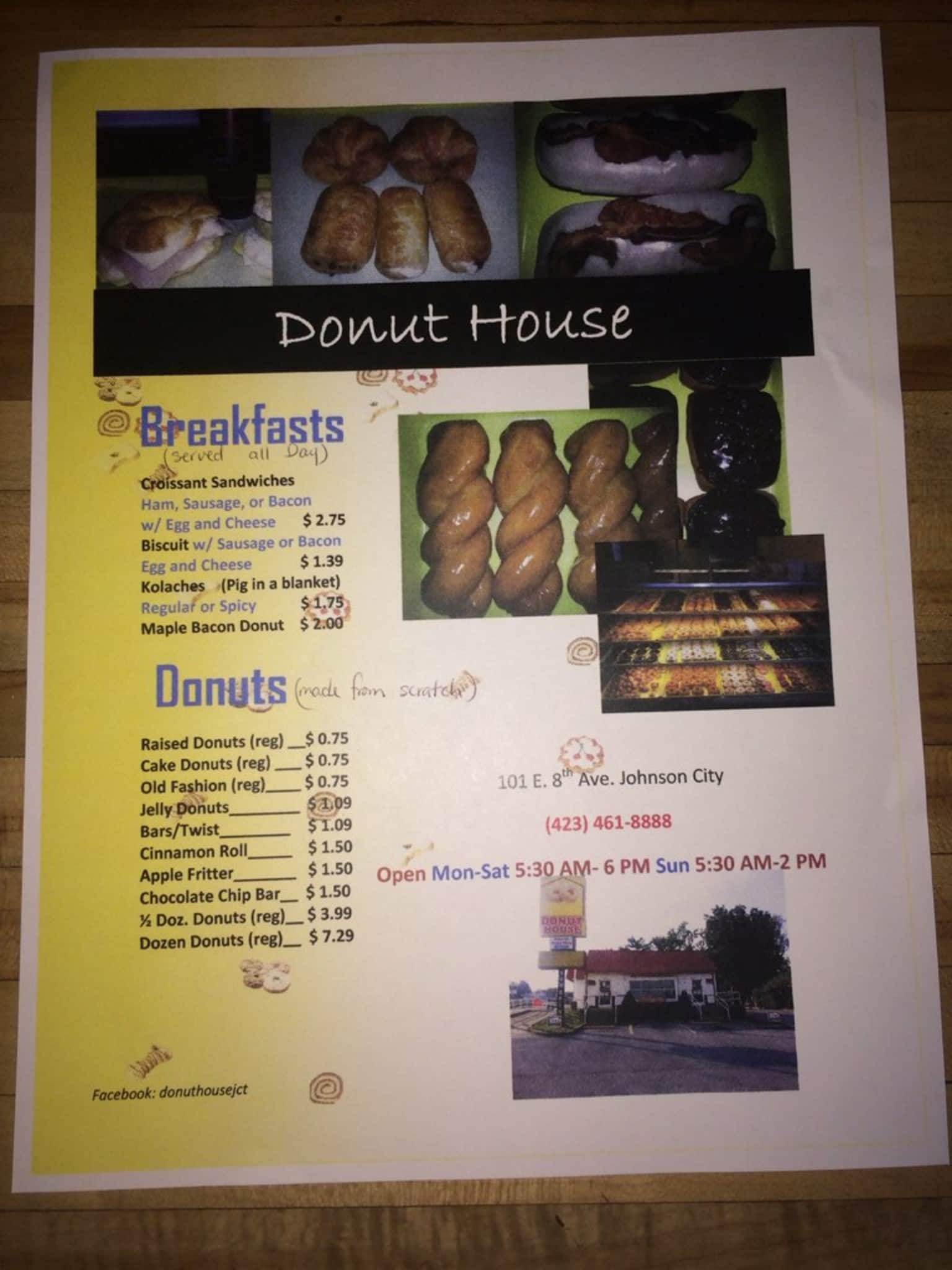 Donut House Menu, Menu for Donut House, Johnson City, Johnson City