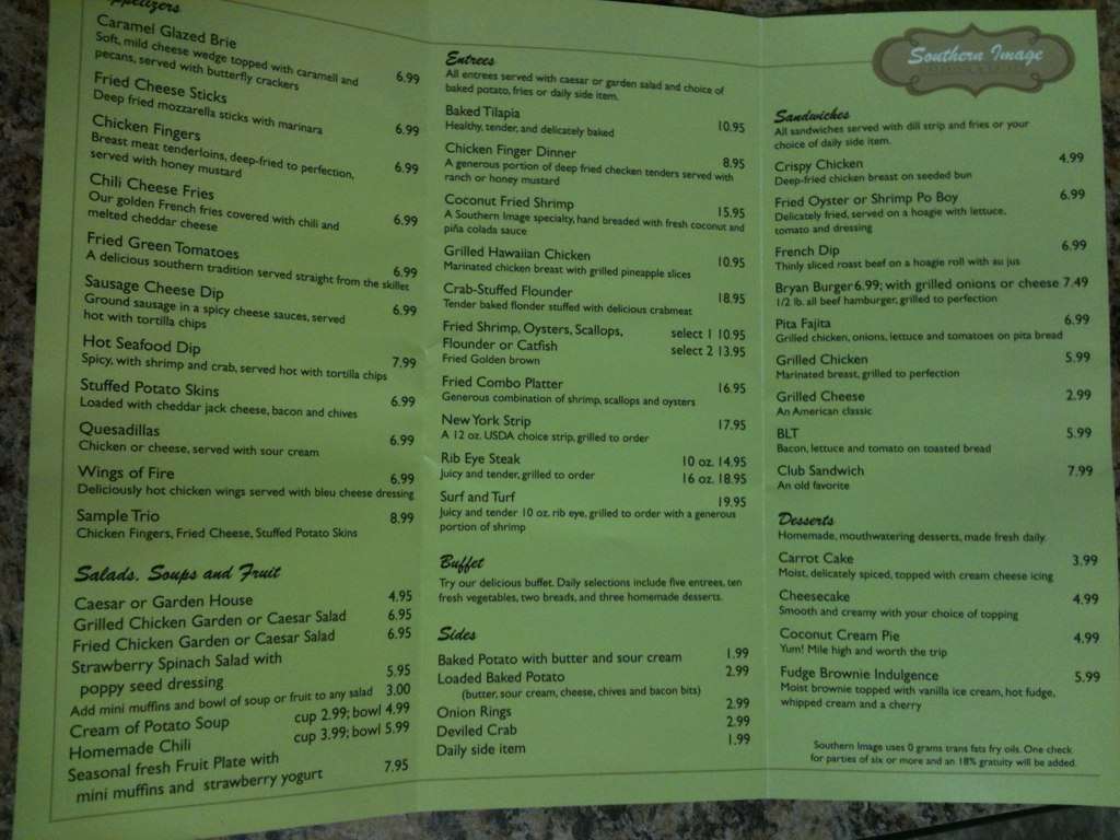 Southern Image Menu, Menu for Southern Image, Richmond Hill, Savannah Urbanspoon/Zomato