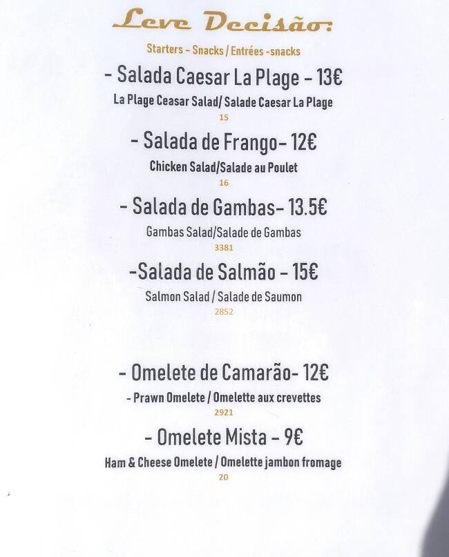 La Plage Menu Menu For La Plage Carcavelos Lisboa