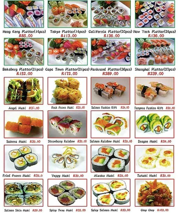 Menu at Tataki Oriental Cusine restaurant, Edenvale