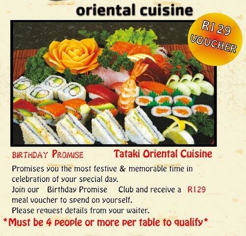 Menu at Tataki Oriental Cusine restaurant, Edenvale