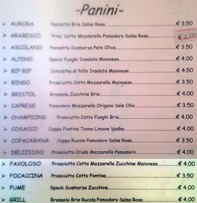 Menu di Bar Sesto 