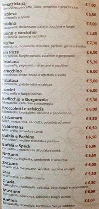 Menu di Pizzeria Poldino 