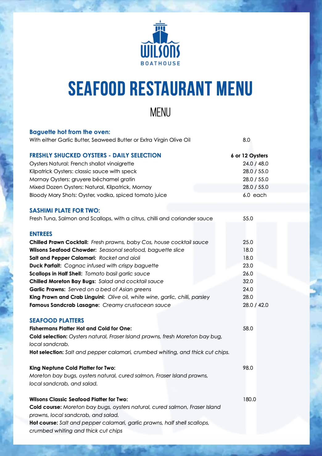 manly yacht club restaurant menu