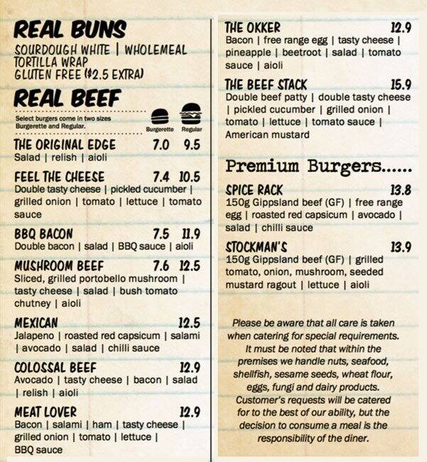 Burger Edge Menu, Menu for Burger Edge, Hillarys, Perth Urbanspoon/Zomato