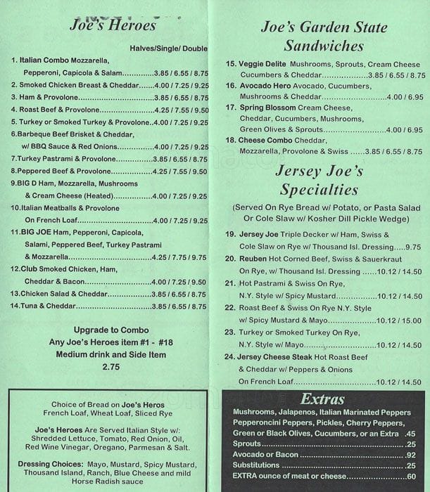 Jersey Joe's Menu, Menu for Jersey Joe's, Far North Dallas, Dallas