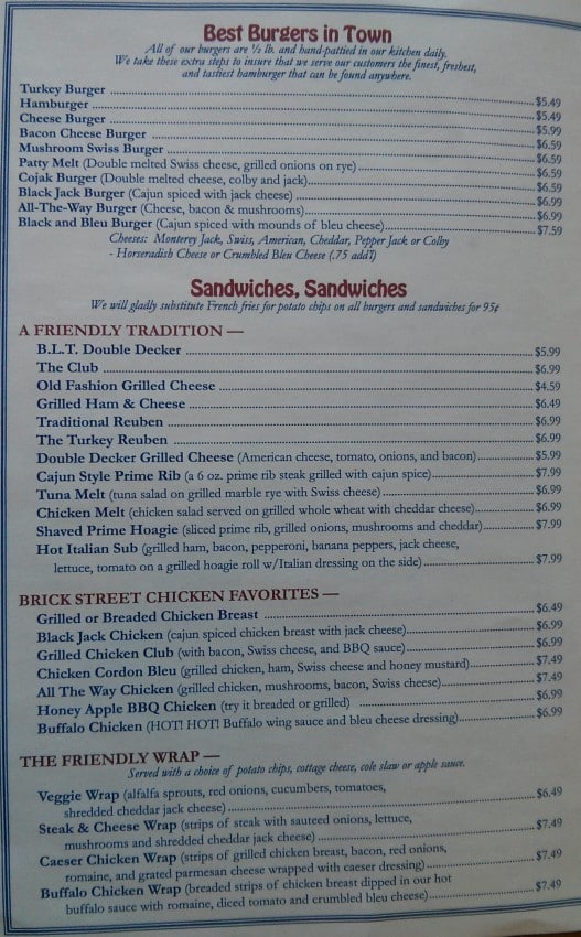 Menu at The Friendly Tavern pub & bar, Zionsville