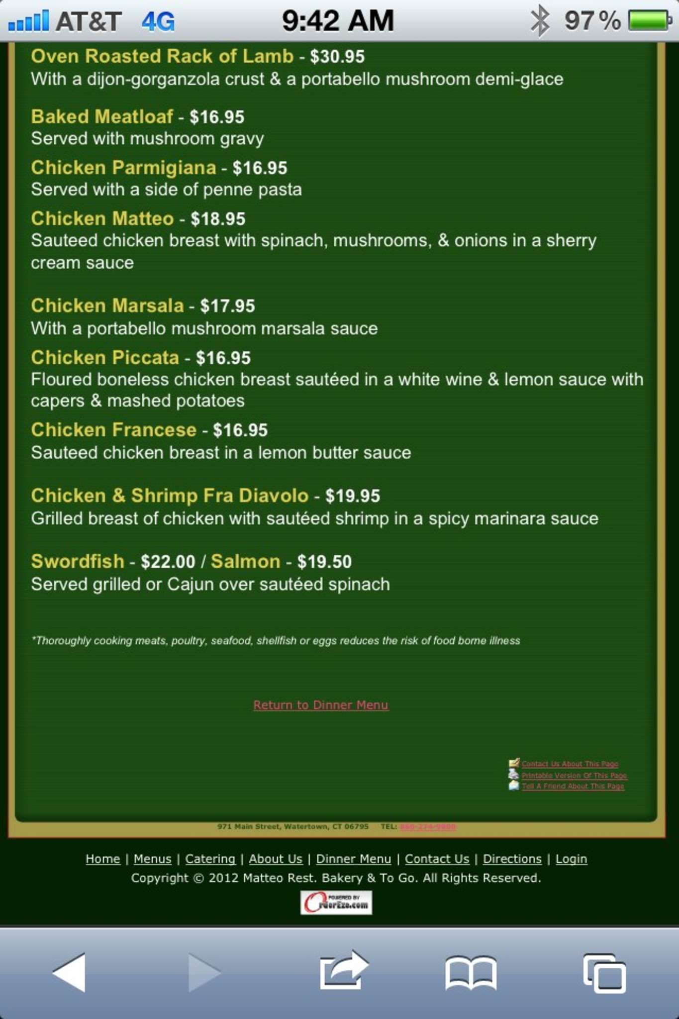Matteo Restaurant Menu, Menu for Matteo Restaurant, Watertown ...