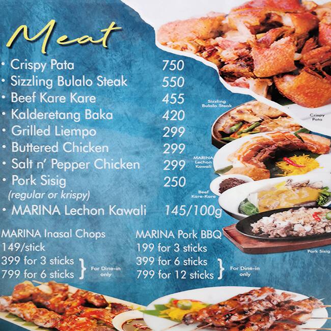Menu at Marina Grill, Quezon City, Manhattan Parkview