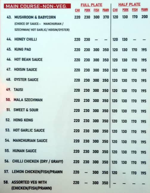 Menu of Sei Vui, Dalhousie BBD Bagh, Kolkata