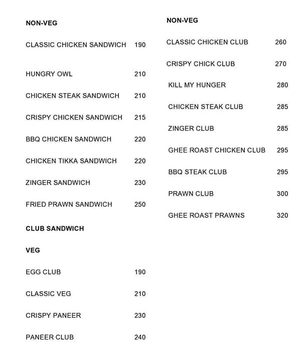KNIGHT OWL CAFE menu