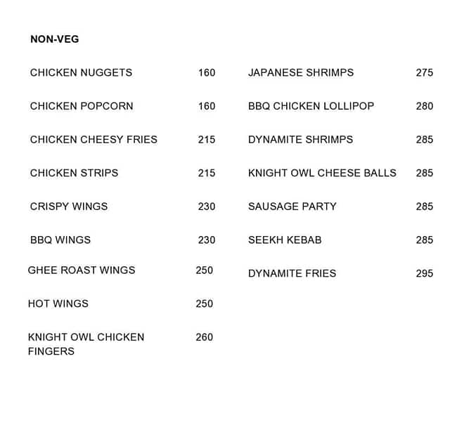 KNIGHT OWL CAFE menu