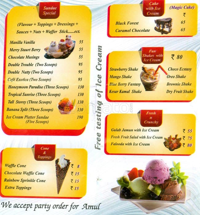 Amul Ice Cream Menu Card