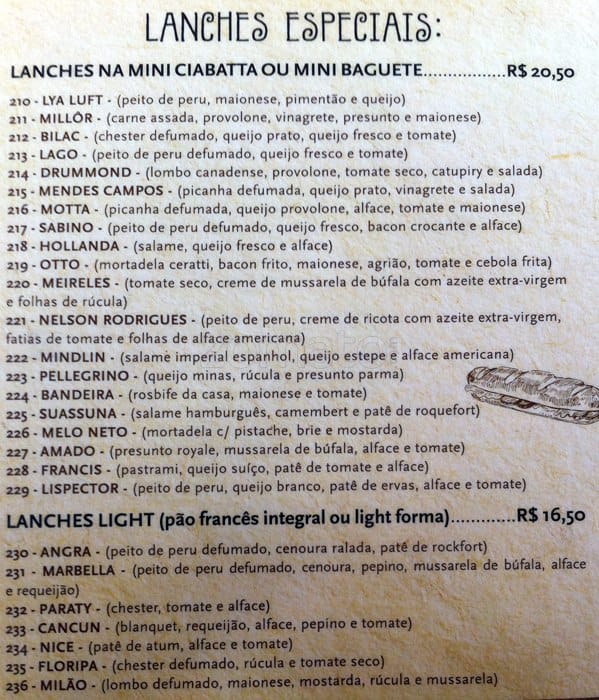 Pellegrino cardápio