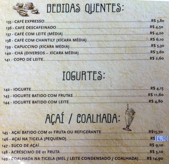 Pellegrino cardápio