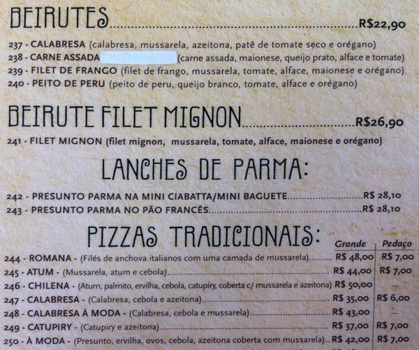 Pellegrino cardápio