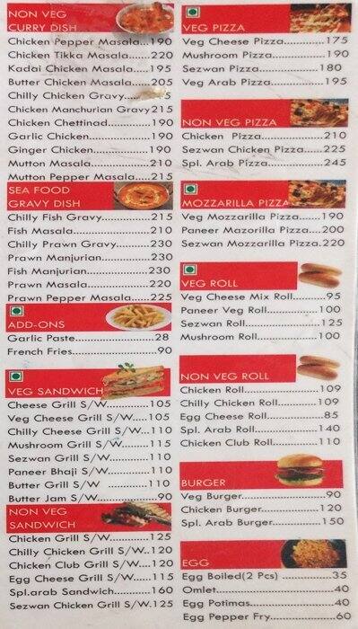 Arab Kitchen Menu Menu For Arab Kitchen Egmore Chennai