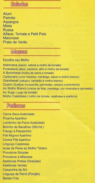 Frigideira & Cia cardápio