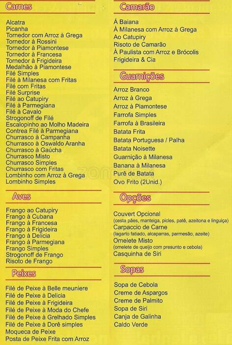 Frigideira & Cia cardápio