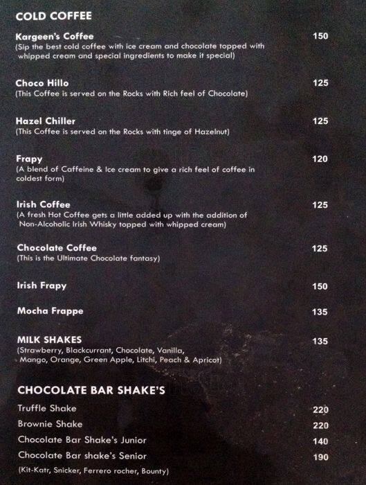 Menu at Kargeens House Of Sheesha, Hyderabad