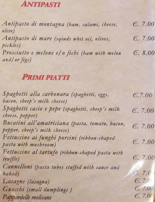 Menu di Il Cacciatore 