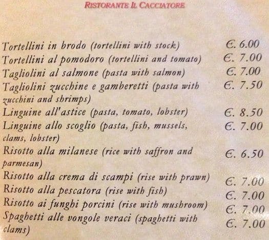 Menu di Il Cacciatore 