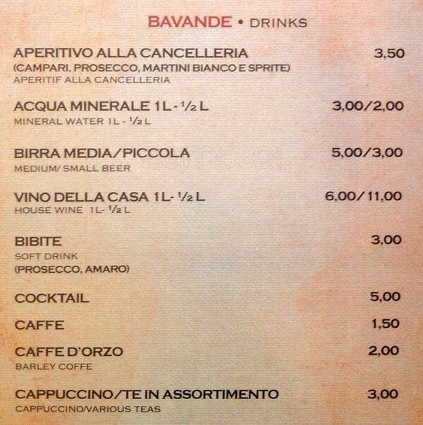 Menu di Alla Cancelleria 