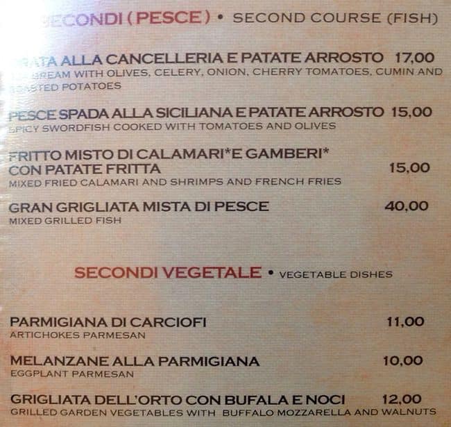 Menu di Alla Cancelleria 