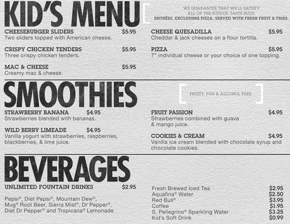 Menu At Main Event Pub Bar Shenandoah