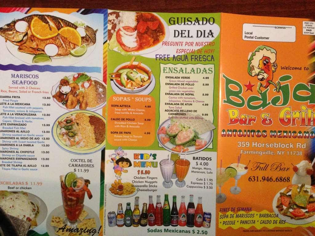 Baja Bar & Grill menu, Menu restauracji Baja Bar & Grill, Farmingville