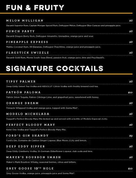 Menu at Topgolf pub & bar, Oklahoma City