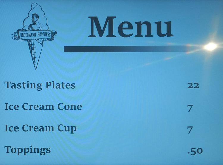 Menu at Ungermann Brothers Ipswich (UB's Milk Bar), Ipswich