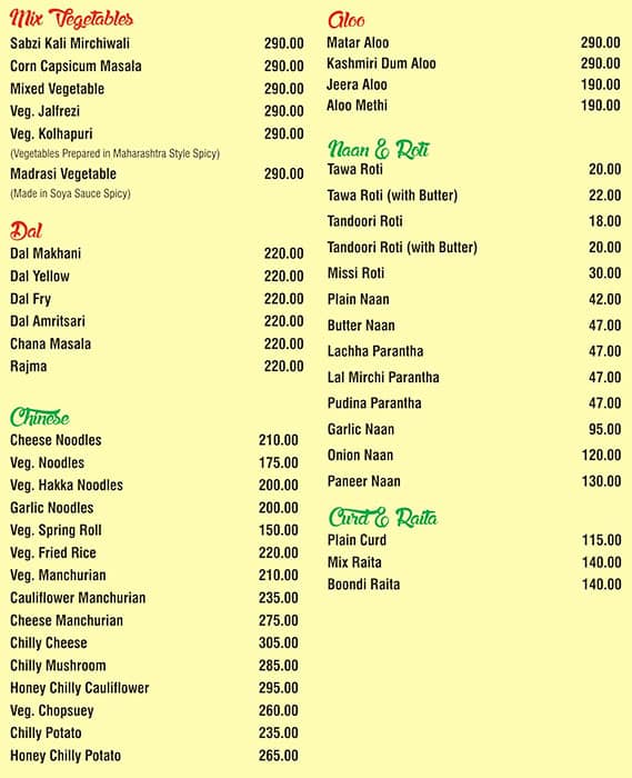 Menu at Zaika Restaurant, Panchkula, SCO-18