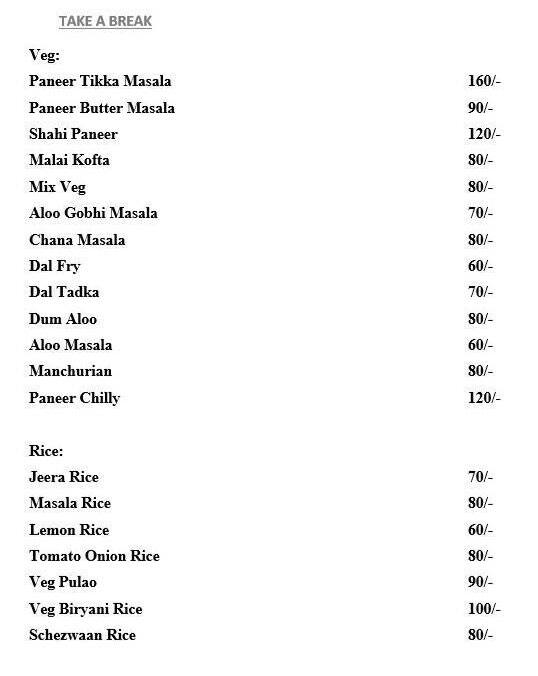 Menu of Take A Brake Food Box, Mahaveer Nagar, Raipur