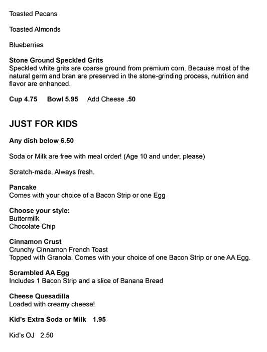 Menu at Skillets Naples Park Shore restaurant, Naples, Tamiami Trail N