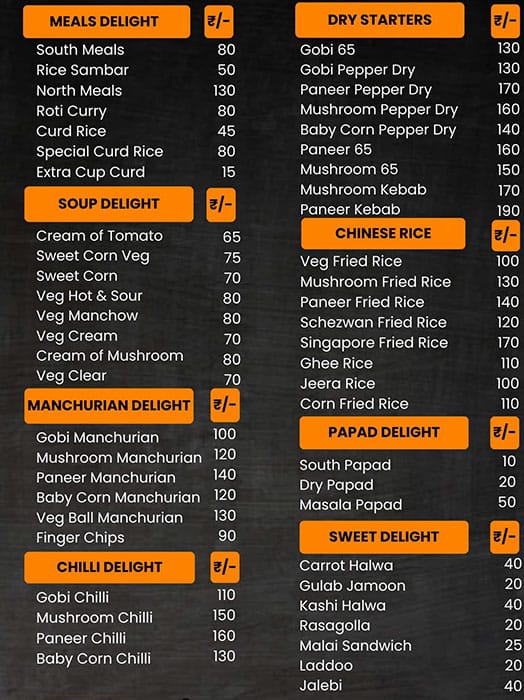 Menu of Big Delight Veg Restaurant, Attibele, Bangalore