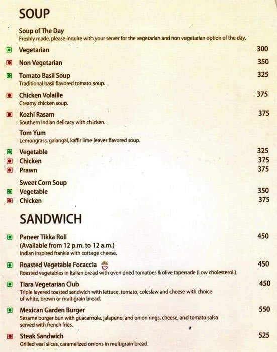 Tiara Restaurant & Bar Meluha The Fern Menu Zomato