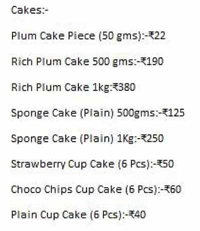 Golden Bakery menu