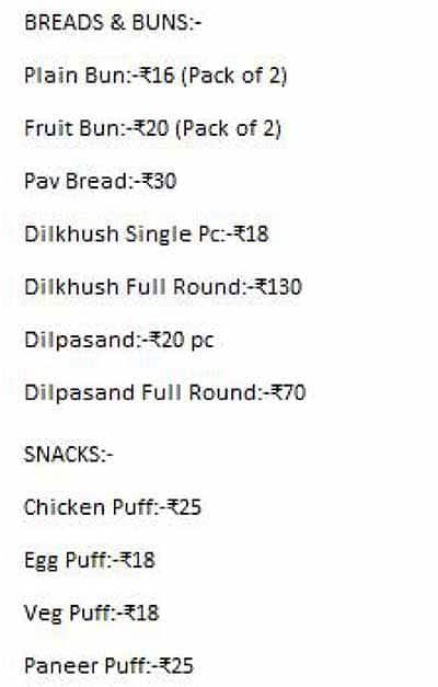 Golden Bakery menu