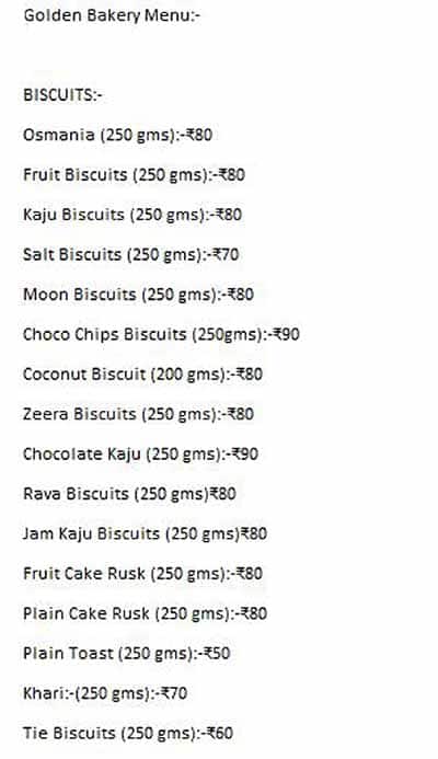 Golden Bakery menu