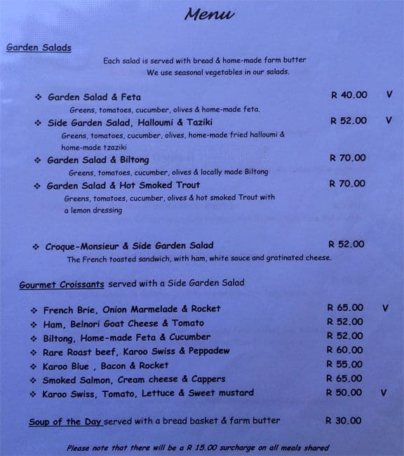 Menu at Bon Appetit Bistro cafe, Clarens