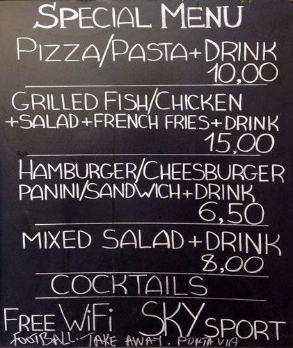 Bar Amore Speisekarte