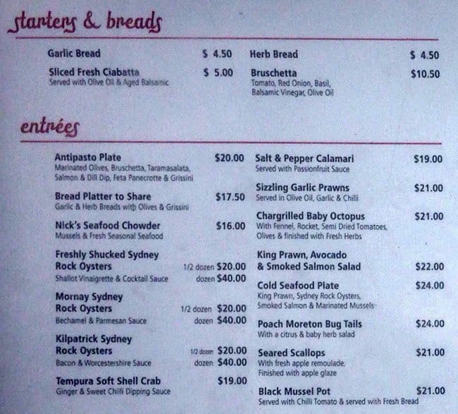 Nick's Seafood Restaurant Menu Urbanspoon/Zomato