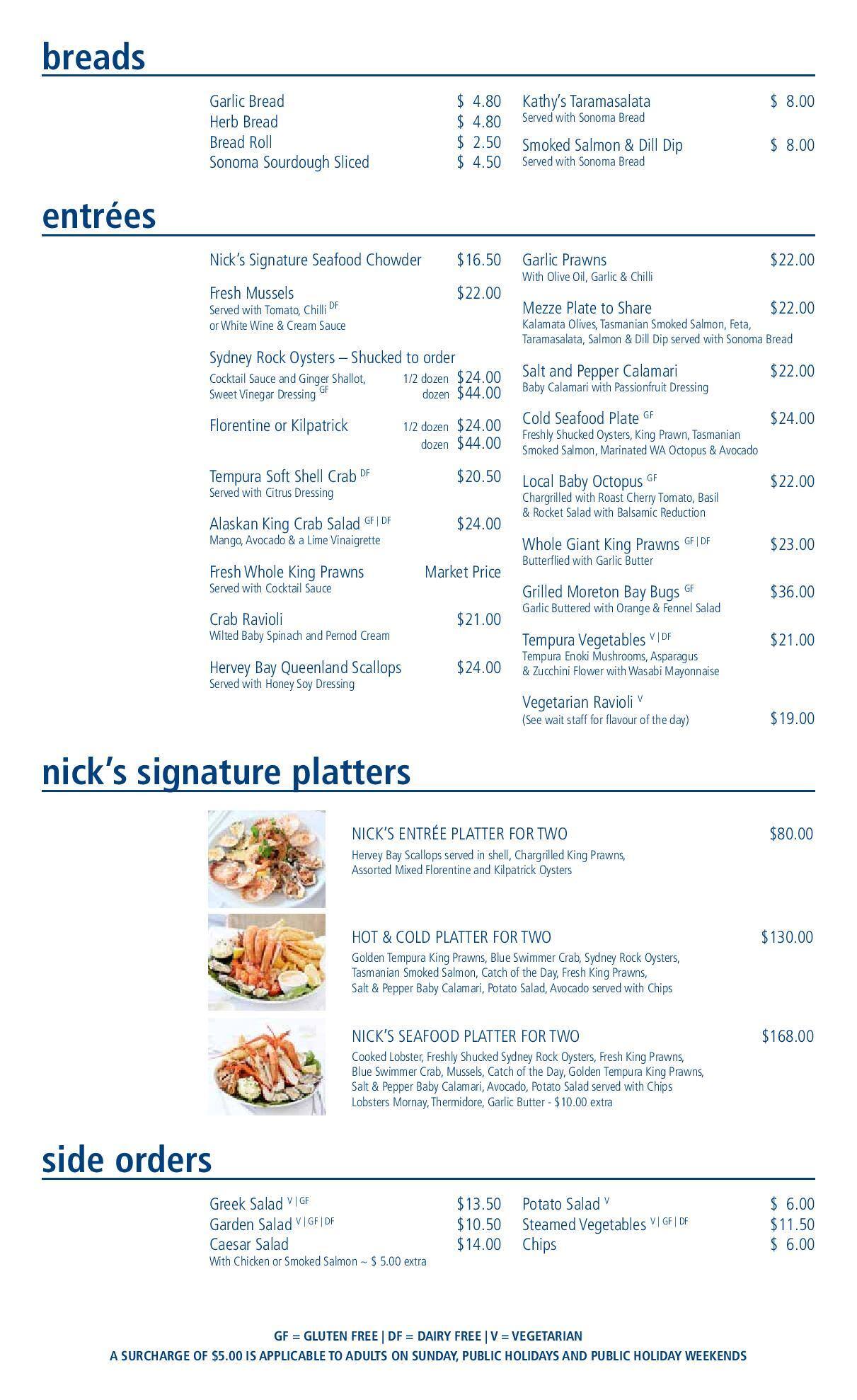 Nick's Seafood Restaurant a Sydney Foto del Menu con Prezzi