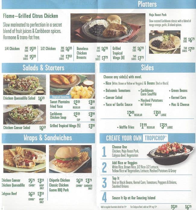 Pollo Tropical menu, Menu restauracji Pollo Tropical, Energy Corridor