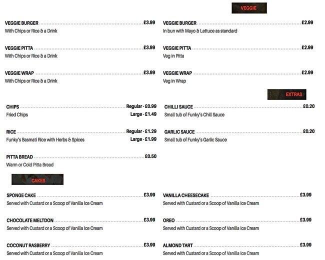 Funky Flavours menu