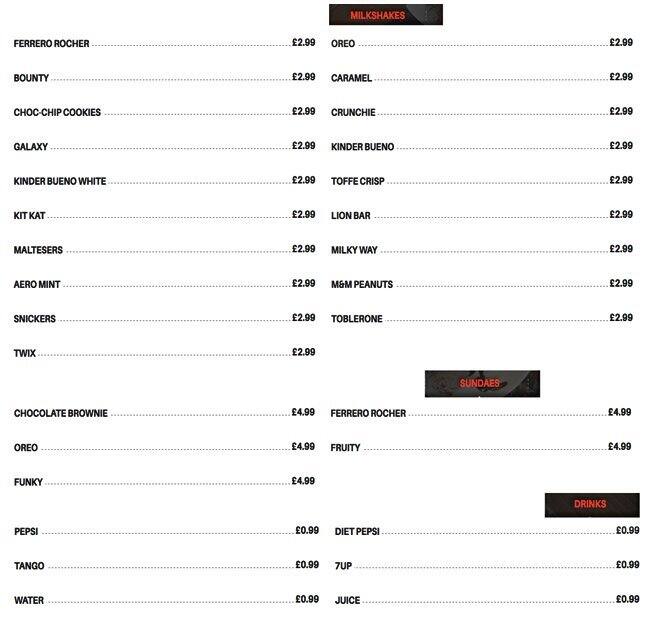 Funky Flavours menu