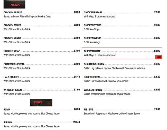 Funky Flavours menu